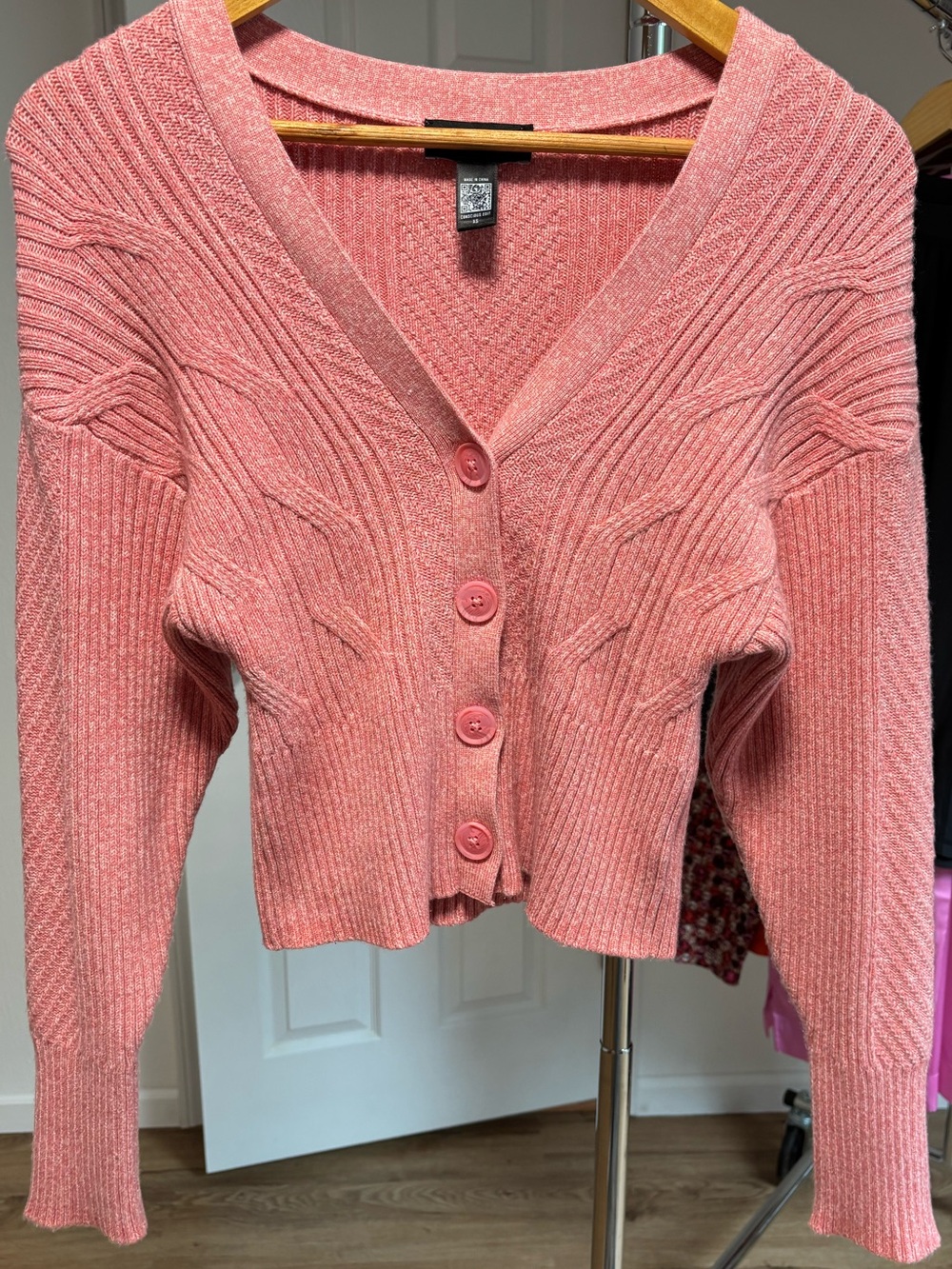 Express cable knit v neck cardigan, blush pink. Size XS